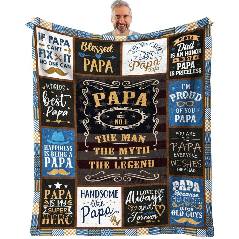SIKLTY Papa Gifts from Grandchildren Throw Blanket 60"" x 50""  Birthday Gifts for Papa from Grandkids  Papa Gifts from Granddaughter  Best Gifts for Papa from Grandson  Best Papa Ever Gifts - Image 1